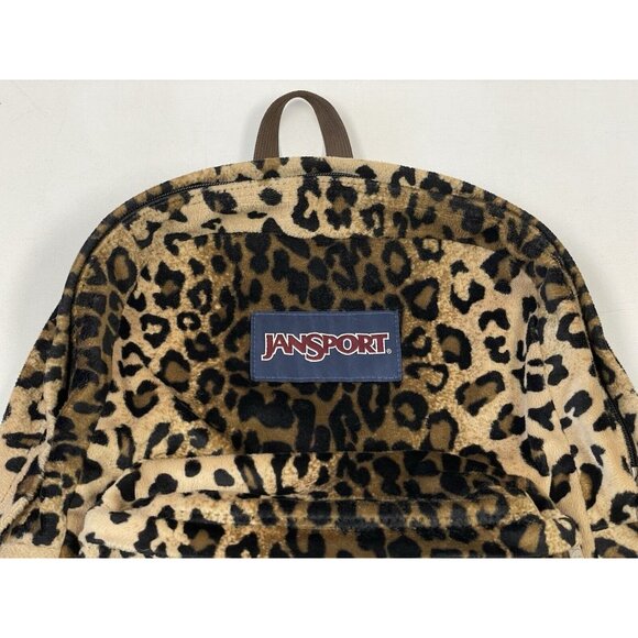 Vintage JanSport High Stakes TRS7 Leopard Animal Print Fuzzy Fabric Backpack - Picture 3 of 15
